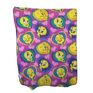 Vtg Baby Looney Tunes Fleece Throw 46"x63" Tweety Bird Hearts Warner Brothers